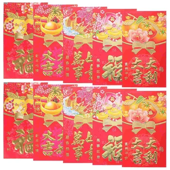 50шт Традиционных красных конвертов в китайском стиле, мешочков для денег, красных пакетов, новогодних подарков