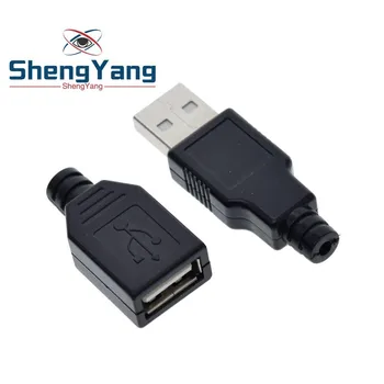 1 комплект 4-Контактного Штекерного Разъема USB Типа A + 4-Контактный Штекерный Разъем USB Типа A С Черной Пластиковой Крышкой Для DIY