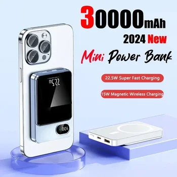 22,5 Вт Беспроводной Powerbank 30000 мАч Супер Быстрая Зарядка Магнитное Qi Зарядное Устройство Magsafe Power Bank Для iphone 15 14 13 Pro Max Xiaomi