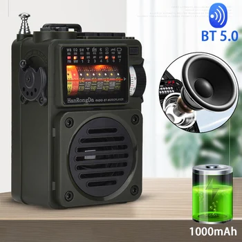 HRD-700 Портативное Bluetooth-радио, музыкальный плеер, FM-приемник для полнодиапазонного вещания, радио для воспроизведения на TF-карте с выдвижной антенной