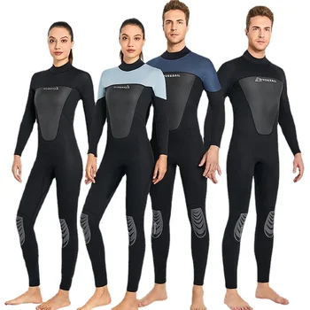 Полный неопреновый гидрокостюм для мужчин и женщин, черный, непромокаемый, цельный костюм для дайвинга с длинными рукавами, для серфинга, плавания на байдарках, для подводного плавания, 3 мм