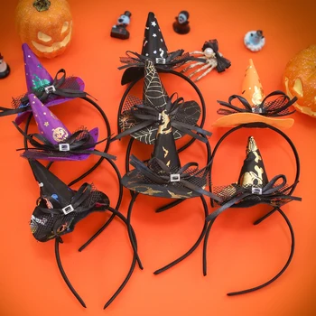 Повязки на голову в виде шляпы ведьмы на Хэллоуин, Паутина, Тыква, обручи для волос в форме черепа для детей, девочек, повязки на голову на Хэллоуин, украшение для косплея