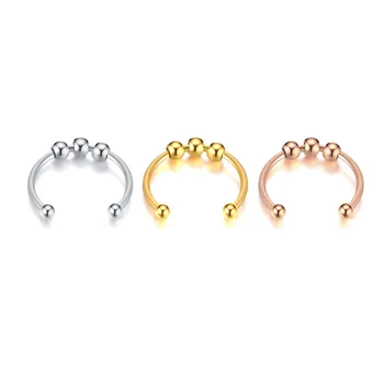 Открытое Кольцо из нержавеющей стали с Тремя Круглыми Бусинками для Женщин, Золотые Модные Женские кольца