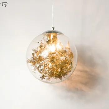 Подвесной светильник в виде железного художественного стеклянного шара для гостиной, столовой, промышленной лампы, светодиодных подвесных светильников в скандинавском ретро стиле, прикроватной тумбочки для кофейни в спальне
