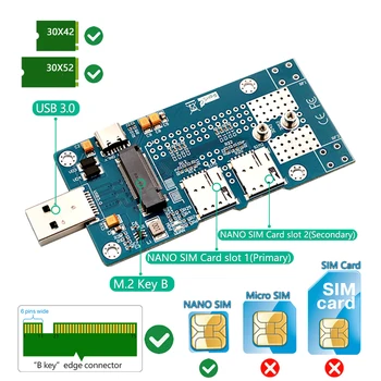 Для адаптера NGFF (M.2) к USB 3.0 с Двойным слотом для NANO SIM-карты для модуля 3G/4G/5G LTE 3042/3052 M.2 key B Card для настольного компьютера