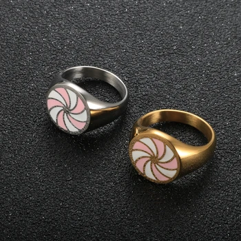 Винтажное круглое розовое кольцо с ветряной мельницей для женщин и мужчин, Радужные разноцветные кольца с масляной эмалью, водонепроницаемые украшения из нержавеющей стали