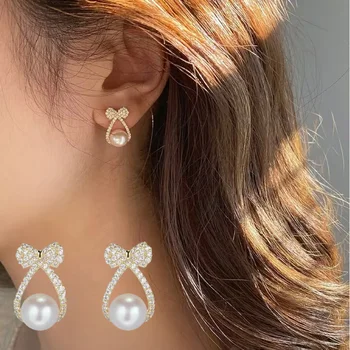 Modyle Корея, Новые модные серьги с кристаллами в виде креста золотисто-серебристого цвета для женщин, элегантные Милые жемчужные серьги Brincos, ювелирные изделия