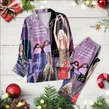Комплект рубашек и брюк в тон брюкам с принтом Тейлор, Пижамный комплект Swift с длинными рукавами, футболка для домашней одежды, Рождественская пижама для гостиной