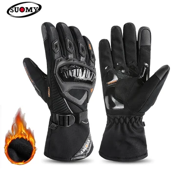 SOUMY Осенне-зимние перчатки, сохраняющие тепло, мотоциклетные перчатки, водонепроницаемые мотоциклетные перчатки с сенсорным экраном, перчатки на полный палец, толстый хлопок