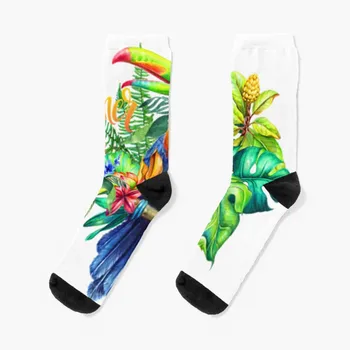 Летние носки с Туканами и цветами, Противоскользящие футбольные носки, милые носки, летние женские носки, мужские носки
