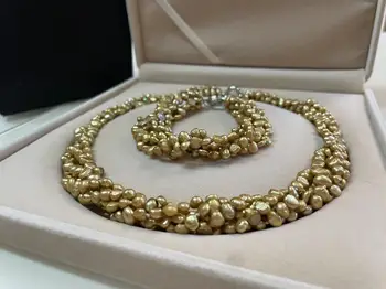 Женский 3-4 мм золотисто-коричневый пресноводный жемчуг 45 см ожерелье 20 см браслет модные украшения