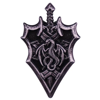 Меч и щит Повелителя драконов, Эмалевая булавка, винтажный значок, украшение для рюкзака, ювелирные изделия