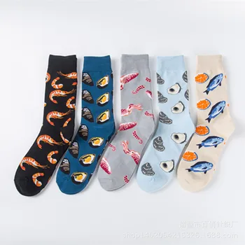 5 пар носков, большие размеры, модные цветные мужские носки, парные носки, индивидуальные носки, оптовые хлопчатобумажные носки серии seafood