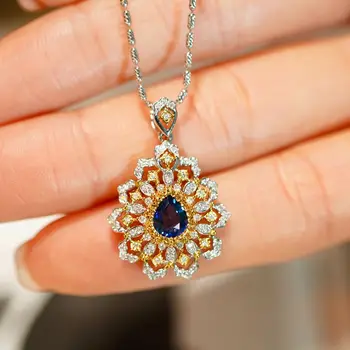 SX2023 Натуральное 18-каратное золото, 0,8 каратный синий сапфир, драгоценные камни, бриллианты, подвески, ожерелья для женщин, Изысканные ювелирные изделия для женщин, подарки