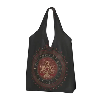 Tree Of Life с Triquetra Черная Красная кожаная с золотом сумка для покупок Viking Shopper Сумки через плечо Большие сумки