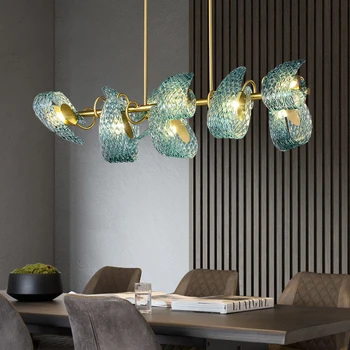 Современная роскошная светодиодная люстра для столовой, кухонного стола, барной стойки, подвесной светильник из золотистой меди, художественного стекла