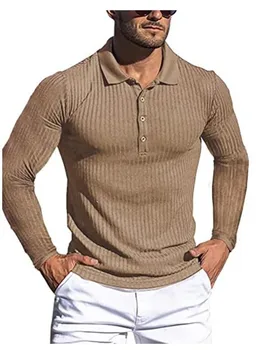 Мужская спортивная одежда для бега, фитнеса, весна-осень, высокоэластичная рубашка-поло с длинными рукавами, трикотажные леггинсы, футболка с отворотом