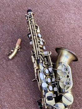 Профессиональный изогнутый сопрано-саксофон плоская клавиша B-key антикварное матовое ремесло с рисунком глубокой гравировки сопрано-саксофон джазовый инструмент