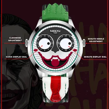 Кварцевые Часы Для Мужчин С Клоунским Циферблатом Модный Креативный Дизайн Водонепроницаемые Часы С Кожаным Ремешком Мужские Часы Reloj Hombre Montre Homme