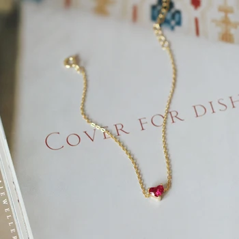 CANNER Fine Jewelry Подарочный Браслет с маленьким Красным сердечком из стерлингового серебра S925 пробы, Позолоченный Темпераментный простой мини-браслет с рубином для женщин