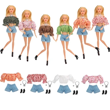 Новый 1 комплект красочных шорт с пышными рукавами, повседневная одежда, Обувь, ожерелье, аксессуары, одежда для 30-сантиметровой куклы Барби