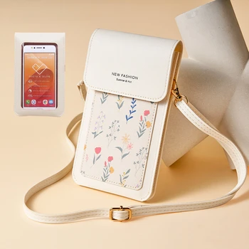 Модная женская сумка через плечо, многофункциональная сумка для мобильного телефона с сенсорным экраном, тонкий женский кошелек для карт с принтом, портмоне для монет