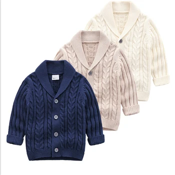 Осенне-зимнее детское пальто-кардиган, вязаные свитера для мальчиков и девочек из 100% хлопка ярких цветов, детская однобортная куртка, верхняя одежда