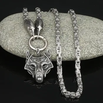Новое высококачественное ожерелье с подвеской в виде викингов из скандинавской мифологии, Ворона, Волчья голова Одина, Императорская цепочка, ожерелье