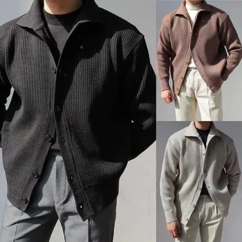 2023 Новый осенне-зимний свитер-поло с воротником-стойкой, повседневный однотонный трикотаж, кардиган, свитер, мужской модный свитер, пальто