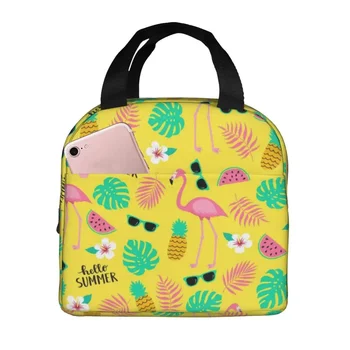 Ланч-боксы с фламинго и пальмовыми листьями для женщин с рисунком тропического ананаса, термоохладитель, сумка для ланча с изоляцией для еды, детская школьная сумка