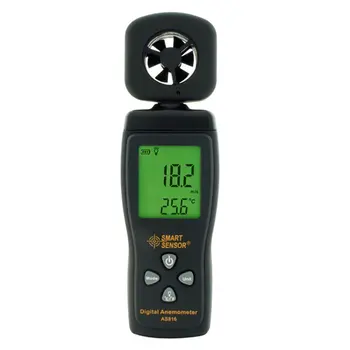 Цифровой ЖК-анемометр AS816, Анемометр скорости воздуха, измерение температуры с подсветкой, Измерение скорости