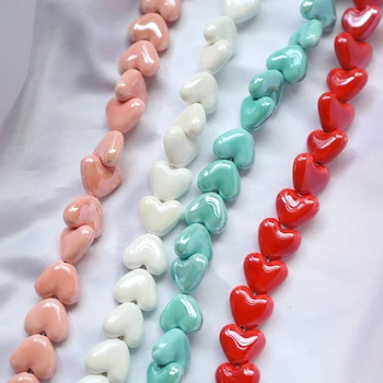 Керамические бусины в форме сердца с эмалью, свободные бусины 15*13 мм, 10 шт./лот для изготовления ювелирных изделий своими руками, аксессуары для поиска