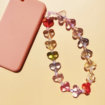 Модный Прозрачный Красочный Ремешок Для Мобильного Телефона С Сердечком Из Милой Смолы Смешанного Цвета С Сердечными Бусинками Для Телефона