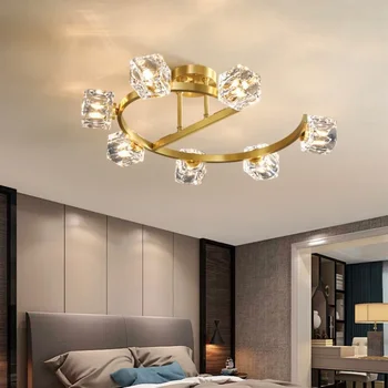 Задняя молекулярная лампа для спальни с медным кристаллом, роскошная гостиная, столовая, Потолочный светильник для защиты глаз