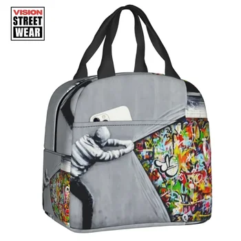 2023 Новая сумка для ланча с граффити Banksy Uncovering, женская сумка для уличного искусства, портативный контейнер для ланча, Многофункциональная коробка для еды