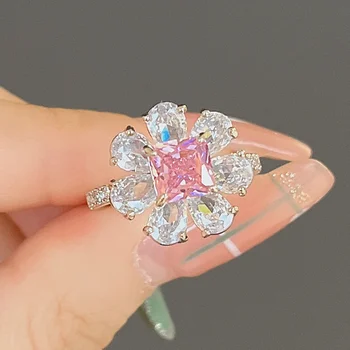 DRlove Великолепное кольцо с кубическим цирконием, обручальные кольца с розовым цветком, аксессуары для пальцев, эстетичные женские кольца для вечеринок, ювелирные изделия, подарки