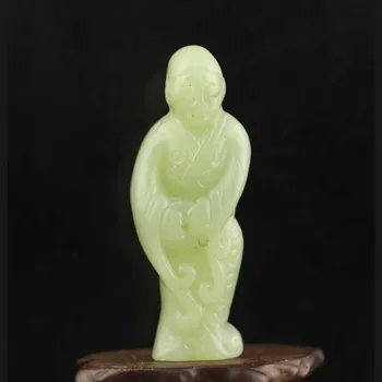 Старый Китай Натуральный Нефрит Ручной работы статуя будды танцовщица женщина кулон d5