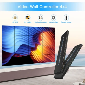 Контроллер видеостены 4K HDMI 4x4 с 1 входом HDMI и 16 выходами Процессор настенного контроллера телевизора с дистанционным управлением Процессор видеостены