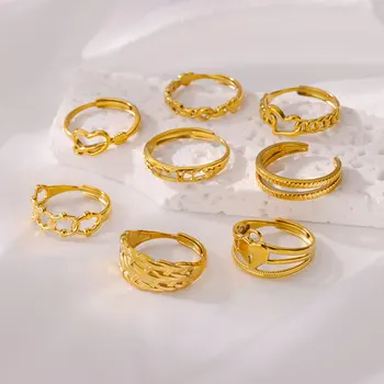 Кольца из нержавеющей стали для женщин, женские Винтажные кольца золотого цвета, Регулируемое ювелирное кольцо с тиснением, подарок, Бесплатная доставка