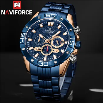 Мужские часы NAVIFORCE, спортивные мужские наручные часы, лучший бренд класса Люкс, военный хронограф, синие кварцевые мужские часы из нержавеющей стали, подарок 8019