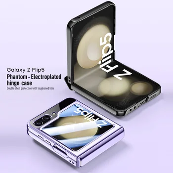Складной Чехол с Прозрачным Покрытием на петлях Для Samsung Galaxy Z Flip 5 Flip5 5G С Защитной Пленкой Из закаленного Стекла На Samsung ZFlip 5 ZFlip5