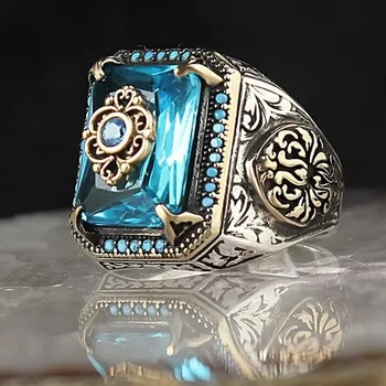 Винтажное турецкое кольцо-печатка для мужчин и женщин, резное кольцо с орлом, инкрустированное зеленым цирконом, кольцо в стиле панк-локомотив Оптом