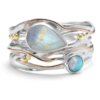 Винтажные кольца из натурального камня в стиле Бохо Для женщин, Выдалбливающее Геометрическое кольцо, Обручальные Свадебные украшения, подарок Bague