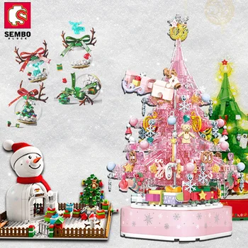 SEMBO BLOCK 7 Стиль Рождественская елка Декор Лось Снеговик Рождественская модель Строительные блоки Музыкальная шкатулка Подарки своими руками Игрушки для мальчиков и девочек