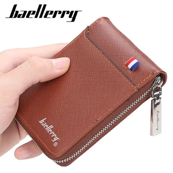 Модный мужской кошелек на молнии, маленький короткий держатель для кредитных карт для мужчин, винтажный мини-кошелек с карманом для монет