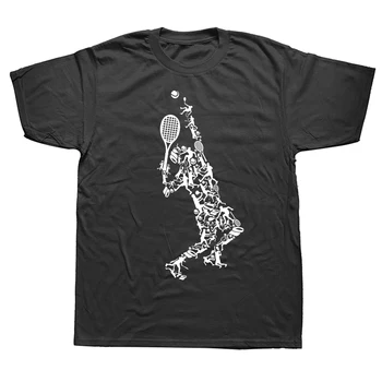 Забавная теннисная футболка Игрок размещает мячи, ракетку с рисунком, Уличная одежда, подарки на день рождения с коротким рукавом, футболка в летнем стиле для мужчин