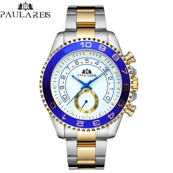 Мужские часы PAULAREIS с автоматическим автоподзаводом, повседневные часы из нержавеющей стали Желтого золота, серебра, синего безеля, мужские часы для деловых людей