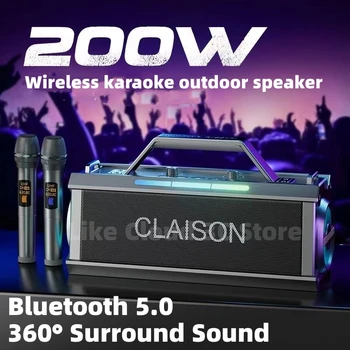 Мощный Bluetooth-динамик caixa de som мощностью 200 Вт, 360 стереофонический динамик объемного звучания TWS, басовый динамик для караоке на открытом воздухе с микрофоном, FM-бумбокс