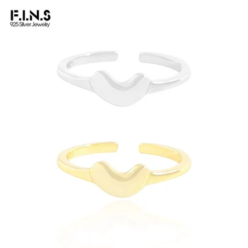 F.I.N.S Корейская мода Кольца из стерлингового серебра S925 Пробы для женщин с геометрической изогнутой Луной, простые наращиваемые украшения на указательный средний палец