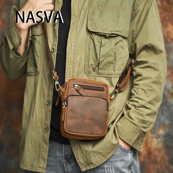 Мужская сумка из натуральной кожи NASVA, ретро-маленькая сумка, поясная сумка большой емкости, сумка для мобильного телефона, сумка через плечо